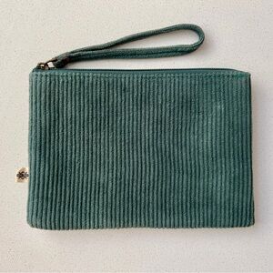 Green Corduroy Zippered Wristlet Clutch